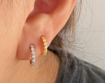Zirkonia Huggie Ohrringe 925er Silber, 18k Vergoldete Mini Creolen