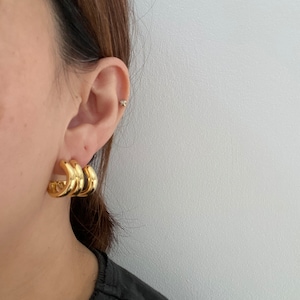 Triple Layered Chunky Hoop Earrings, S925 Sterling Silver Needle Statement Earrings,  Gold Huggie Hoops for Women, Gift for Her