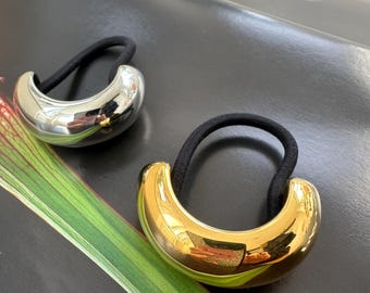 Fermagli per capelli curvi color oro lucido, elastico per capelli in metallo spesso, fermacoda per lei, elastico per capelli liscio e lucido color argento, regalo per damigella d'onore