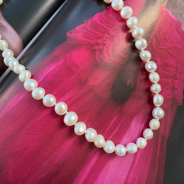 White Lustrous Baroque Freshwater Pearl Necklace, Genuine Freshwater Pearl for Her, High Quality Baroque Pearl Necklace, 18K Gold