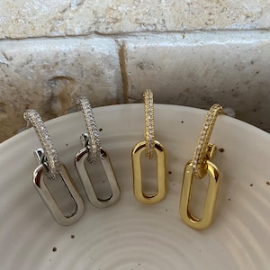 Elegant Rectangular Zircon Hoop Earrings, Korean Style Huggies for Women with S925 Needle, Gold and Silver, Gift for Her, Everyday Earrings