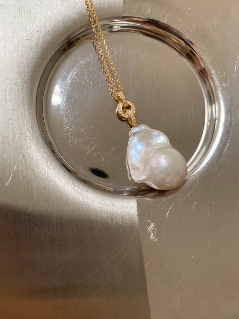 AAA Large Fireball freshwater cultured Pearl Pendant charm. Handmade S925 Sterling silver.