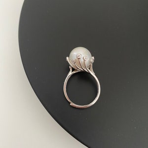 Elegant 12mm Freshwater Baroque Pearl Cocktail Ring with Twisted Zircon Claw - Adjustable Statement Jewelry