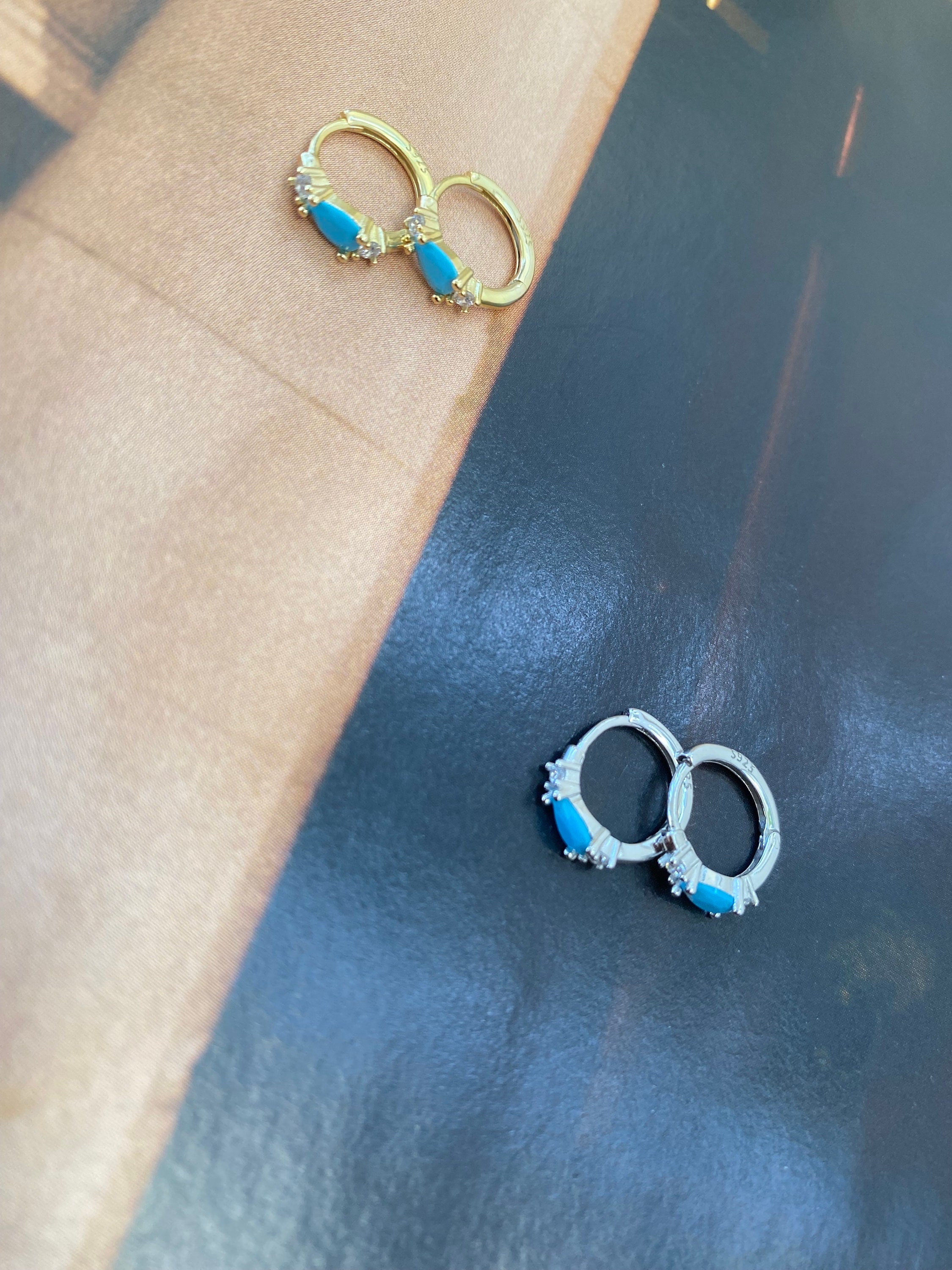 Orecchini a goccia con zirconi turchesi, argento sterling S925, stile Boemia - Italia