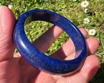 Brazalete de lapislázuli natural de 57,8 mm, color azul real intenso con inclusiones de pirita, piedra preciosa maciza, estilo vintage.