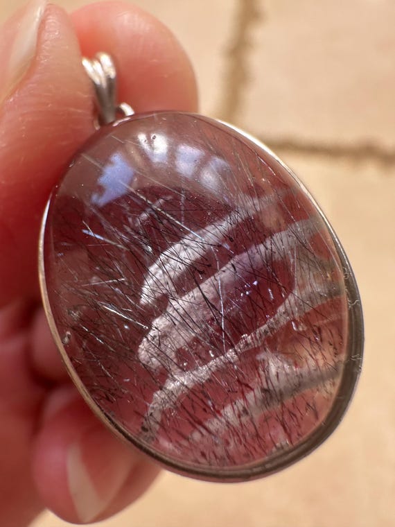 Super Seven Pendant, Skeletal Red Rutile Phantom Quartz, 925 Sterling Silver, Spiritual Gemstone Pendant