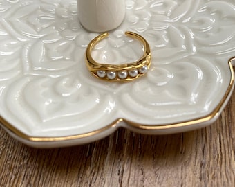 Classic Look Multiple Pearl Rings for Women, Imitation Pearl Adjusted Open Ring, 18K Gold Plated, Vintage Style, Bridesmaid Gift