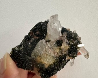 Epidote with Quartz and Pink Calcite | Green Garden Mineral Cluster | Natural Crystal Specimen