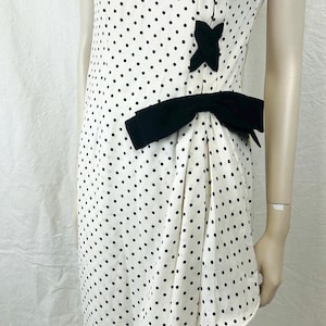 Vintage Valentino Boutique Cream Silk with Black Polka Dots Dress 1990s Size 8-10