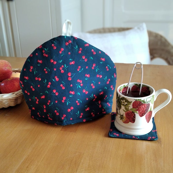 Ensemble couvre théière et sous tasses "Le temps des cerises"