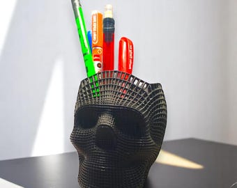 3D Printed Skull Pen Holder: Gothic Desk Organizer