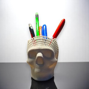 3D Printed Skull Pen Holder: Gothic Office Desk Organizer