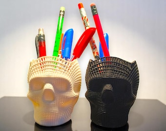 3D Printed Skull Pen Holder: Gothic Desk Organizer - Pack of 02