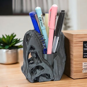 T-Rex Stifthalter - 3D gedruckter Dinosaurier Schreibtisch Organizer für Stifte, Bleistifte & Pinsel - Jurassic Bürodekoration, lustiges Geschenk für Dino-Liebhaber.