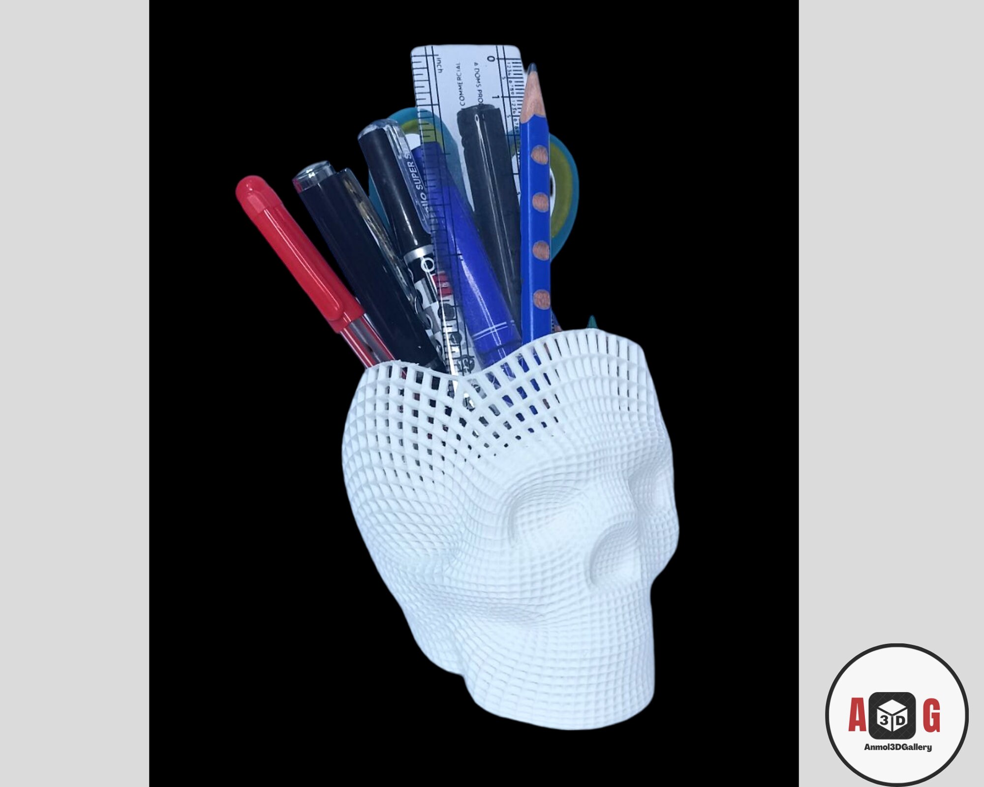 A3DG Decorhome 3D Printed Skull Pen Stand Art Piece Desk Etsy
