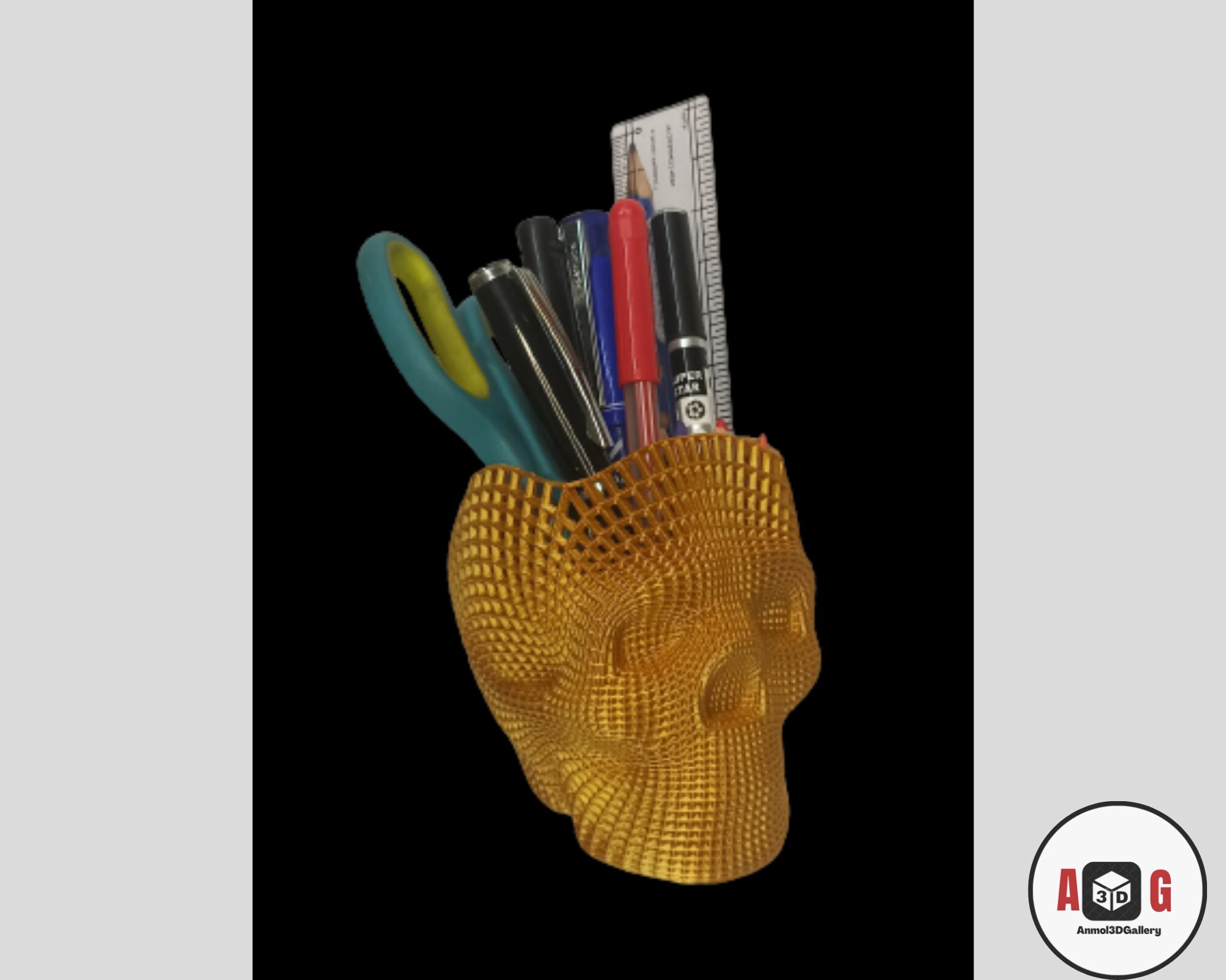 A3DG Decorhome 3D Printed Skull Pen Stand Art Piece Desk Etsy