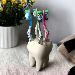 Soporte para cepillos de dientes - Organizador de baño divertido impreso en 3D para cepillos de dientes y pasta de dientes - Decoración dental peculiar, regalo único para dentistas.