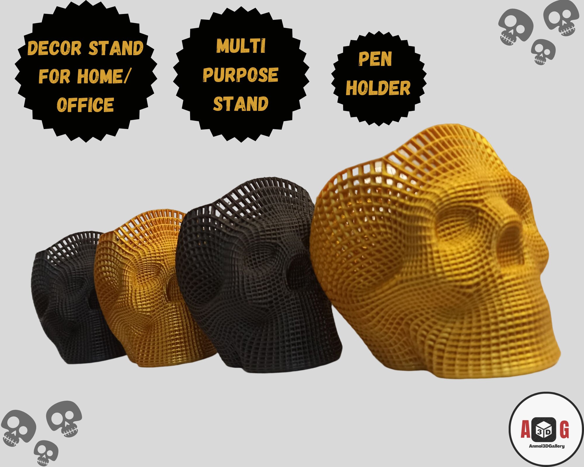 A3DG Decorhome 3D Printed Skull Pen Stand Art Piece Desk Etsy