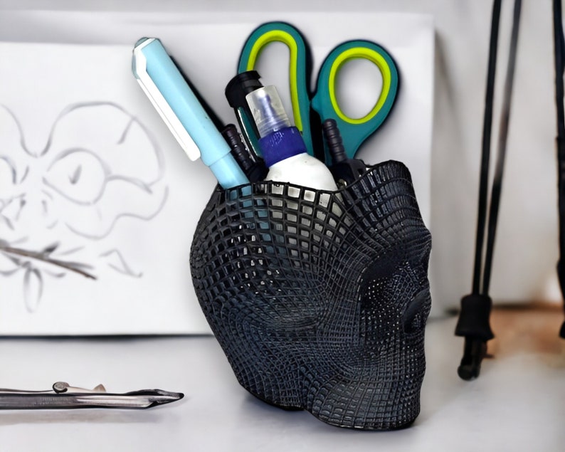 A3DG Decorhome 3D Printed Skull Pen Stand Art Piece Desk Office Home