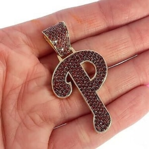 2Ct Garnet Pendant, Initial Pendant, P Letter Pendant, Women's Pendant, 18 Inch Free Chain, Gift For Her, 14K Yellow Gold Plated