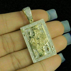 2 Karat echter Moissanite Anhänger, König Karten Poker Anhänger, Herren Anhänger, 18 Zoll kostenlose Kette, Geschenk für Ihn, 14K Gelbgold überzogen