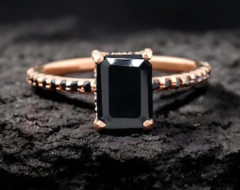 Black Onyx Ring-Emerald Cut Black Onyx Ring-Sterling Silver Ring-Rose Gold Ring-Statement Ring-14k Solid Gold Onyx Ring-Black Stone Ring