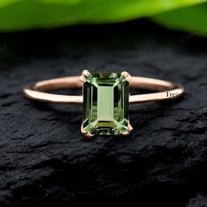 Emerald Cut Amethyst Engagement Ring Green Gemstone Promise Ring Amethyst Birthstone Solitaire Statement Jewelry Anniversary Gift For Wife