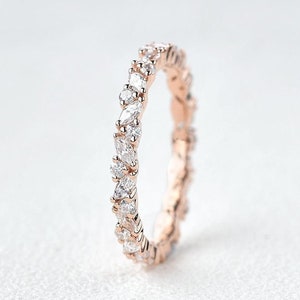 Marquise Cut Moissanite Band Full Eternity Wedding Band Girl Matching Band Art Deco Promise Gift 14k Rose Gold Bridal Jewelry Band For Women