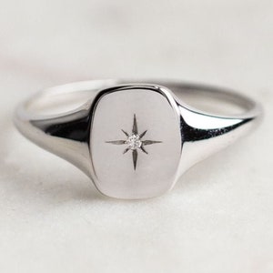 Star CZ Ring-CZ Signet Ring-Statement Ring-Minimalist Ring-Sterling Silver Ring,14K Solid Gold Ring-Rose Gold Ring-Gift For Her-Women&#39;s Ring