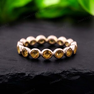 Citrine Wedding Ring Yellow Citrine Ring Full Eternity Band Yellow Gold Plated Sterling Silver Stackable Band Anniversary Ring Delicate Ring