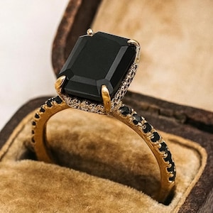 Black Onyx Ring-Emerald Cut Black Onyx Ring-Sterling Silver Ring-Rose Gold Ring-Statement Ring-14k Solid Gold Onyx Ring-Black Stone Ring