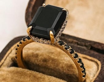 Black Onyx Ring-Emerald Cut Black Onyx Ring-Sterling Silver Ring-Rose Gold Ring-Statement Ring-14k Solid Gold Onyx Ring-Black Stone Ring