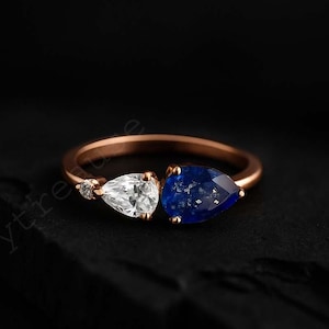 Natuurlijke lapis lazuli verlovingsring vintage lapis gouden trouwring antieke moissaniet stapelring alternatieve kerstcadeau voor haar