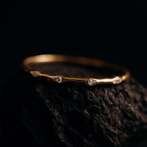 14K Solid Gold Elegant Stackable Thin Band Dainty Ring, Gold Dainty Ring, Stackable Thin Ring, Gift for Her, Holiday Gift for Her