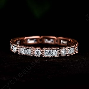 Baguette Cut Wedding Band| 14k Solid Rose Gold Band |Moissanite Band | Full Eternity Stacking Band | Bridal Band | Wedding Gift For Her