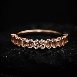 Oval Cut Morganite Wedding Band Vintage Unique Stacking Matching Bridal Band Women Rose Gold Half Eternity Girl Band Anniversary Gift Band