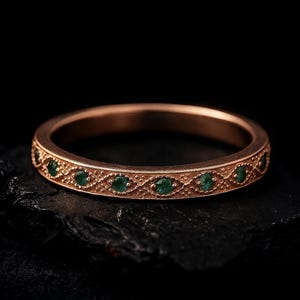 Emerald Stacking Band, Emerald Eternity Ring, Full Eternity Band, Emerald Wedding Ring, May Birthstone Bridal Jewelry, Black Friday Sale