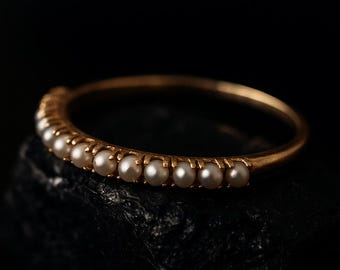 Süßwasserperle halbe Ewigkeit Hochzeitsband, 14 k Gelbgold Brautjungfer Schmuck Versprechen Band für ihre Frauen Stacking Band Schwarz Freitag Verkauf