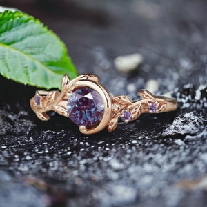 Alexandrite Engagement Ring, Nature Inspired Color Change Ring, Moon