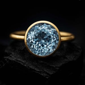 Flawless Brazilian Round Aquamarine Ring - Bezel Set Women's Solitaire Ring - 18k Solid Gold Bridal Engagement Ring - March Birthstone Gift