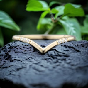 V Shaped Promise Band Diamond Wedding Band For Women Chevron Band Curved Engagement Band 14K Yellow Gold Women Fine Jewelry Gift For Bridal