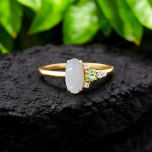 Oval Opal Engagement Ring, Art Deco Ring Anniversary Gifts, Peridot Cluster Yellow Gold Wedding Ring, Art Deco Women&#39;s Delicate Ring