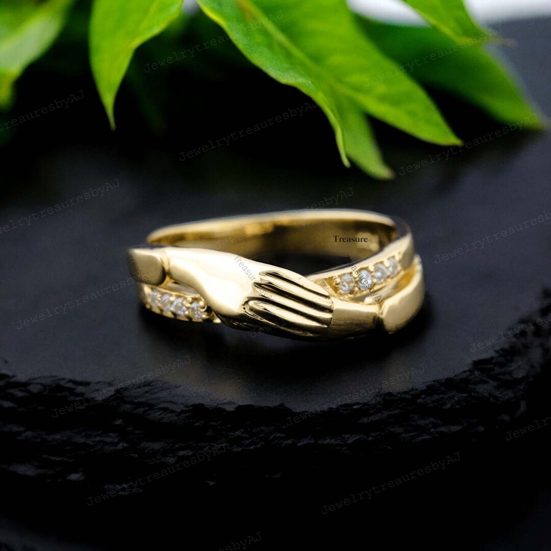 Love and Friendship Ring CZ Diamond Puzzle Ring Gold Unique Engagement ...