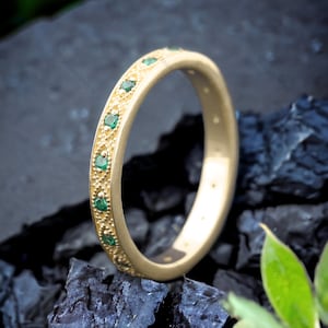 Emerald Stacking Band, Emerald Eternity Ring, Full Eternity Band, Emerald Wedding Ring, May Birthstone Bridal Jewelry, Women Stackable Band