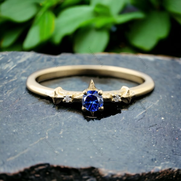 Sapphire Engagement Ring 14K Yellow Gold Promise Ring Minimalist Women Jewelry Dainty Stackable Girl Ring Diamond Simple Wedding Gift Ring