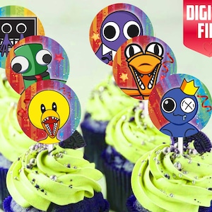 Printable cupcakes Rainbow friends, Birthday Party for Kids, Cupcakes Rainbow friends DIGITAL FILE. Size 4,3cm (1,5748 in)