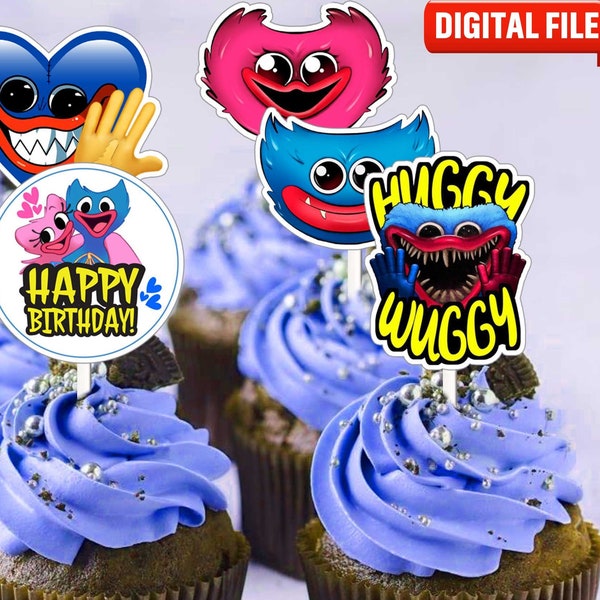 Instant download. Without personalization. Printable cupcakes Huggy Wuggy and Kissy Missy, Cupcakes Decoration, DIGITAL FILE. Size 5,6,7cm