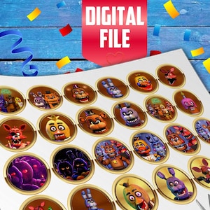 LBHTRR Party Supplies for Five Nights Freddy, 12pcs Button Pins 12pcs Barcele 12pcs Keyrings, 50 Stickers, Theme Decoration Kids Birthday Party