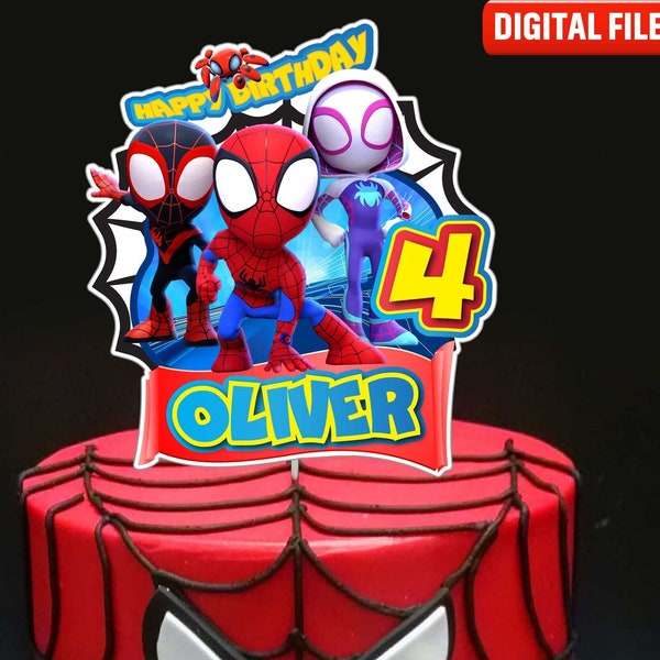 Décoration de gâteau Spidey et ses incroyables amis imprimable recto-verso, fête d'anniversaire pour enfants, décoration de gâteau Spidey, fête Spidey