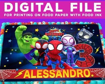 Printable cake Spidey, Birthday Party for Kids, cake Spidey DIGITAL FILE. Design is for food printing only! A4